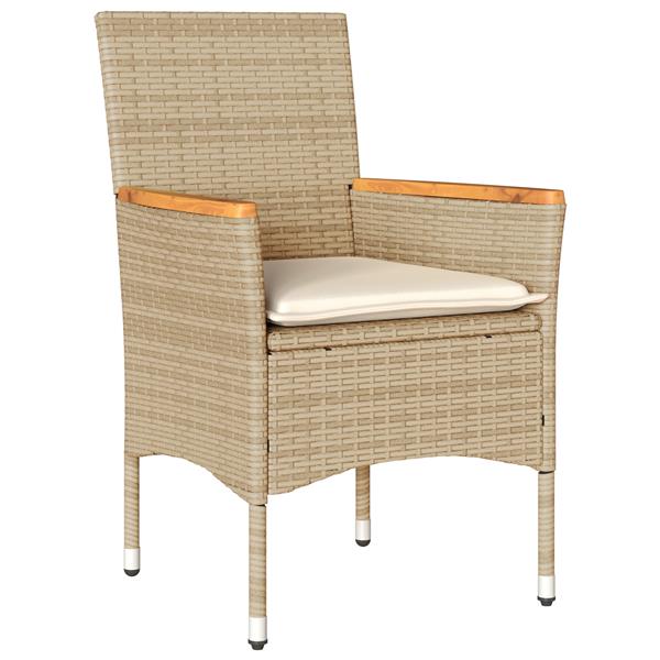 Grote foto vidaxl tuin eetset met kussen 3 pcs beige poly riet tuin en terras tuinmeubelen