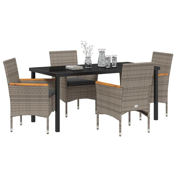 Grote foto vidaxl tuin eetset met kussen 5 pcs grijs poly riet tuin en terras tuinmeubelen