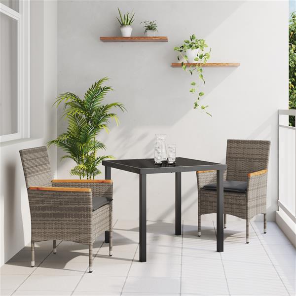 Grote foto vidaxl tuin eetset met kussen 3 pcs grijs poly riet tuin en terras tuinmeubelen