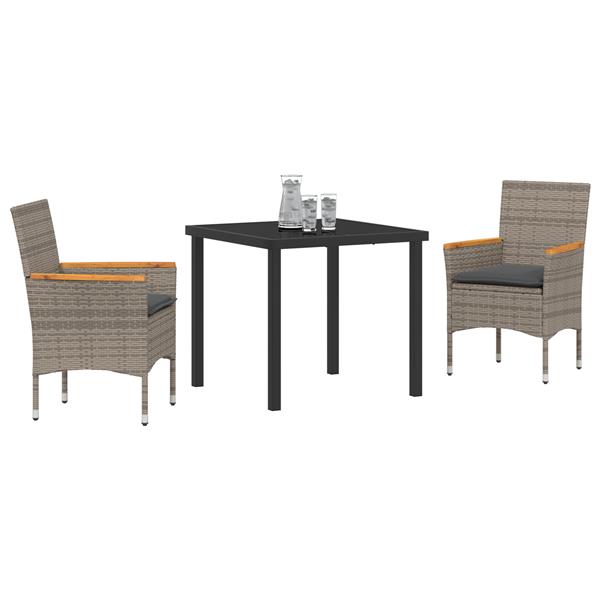Grote foto vidaxl tuin eetset met kussen 3 pcs grijs poly riet tuin en terras tuinmeubelen