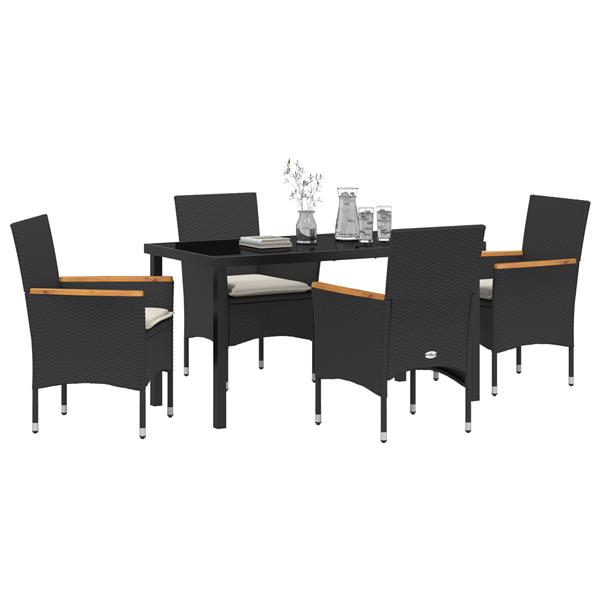Grote foto vidaxl tuin eetset met kussen 5 pcs zwart poly riet tuin en terras tuinmeubelen