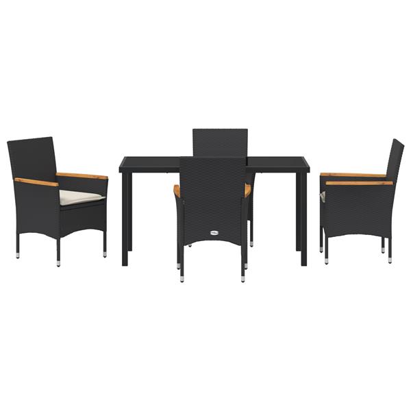 Grote foto vidaxl tuin eetset met kussen 5 pcs zwart poly riet tuin en terras tuinmeubelen