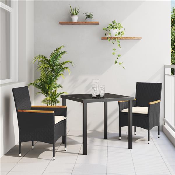 Grote foto vidaxl tuin eetset met kussen 3 pcs zwart poly riet tuin en terras tuinmeubelen