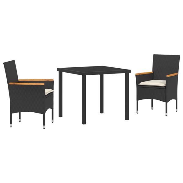 Grote foto vidaxl tuin eetset met kussen 3 pcs zwart poly riet tuin en terras tuinmeubelen