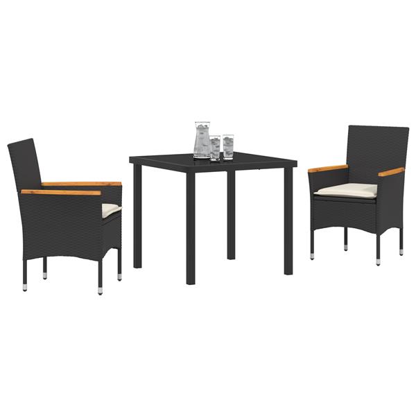 Grote foto vidaxl tuin eetset met kussen 3 pcs zwart poly riet tuin en terras tuinmeubelen