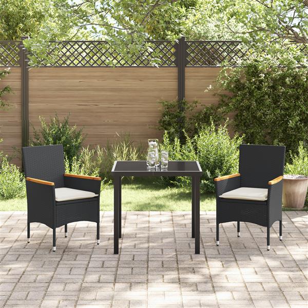 Grote foto vidaxl tuin eetset met kussen 3 pcs zwart poly riet tuin en terras tuinmeubelen
