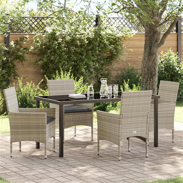 Grote foto vidaxl tuin eetset met kussen 5 pcs lichtgrijs poly riet tuin en terras tuinmeubelen
