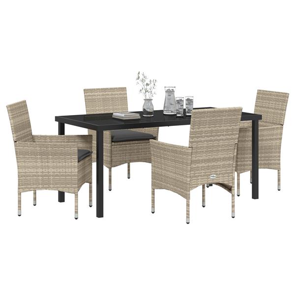 Grote foto vidaxl tuin eetset met kussen 5 pcs lichtgrijs poly riet tuin en terras tuinmeubelen
