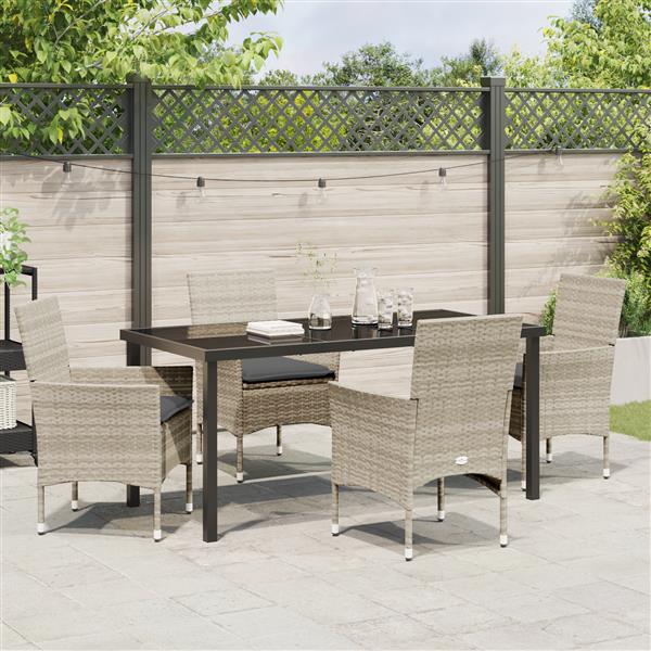 Grote foto vidaxl tuin eetset met kussen 5 pcs lichtgrijs poly riet tuin en terras tuinmeubelen