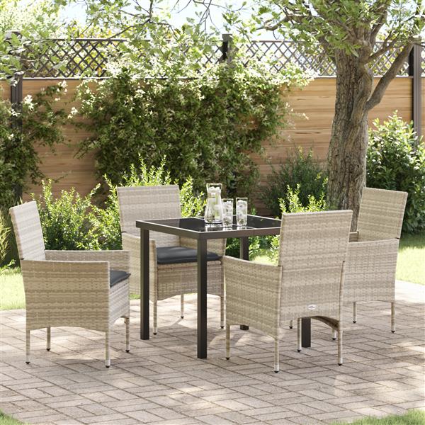 Grote foto vidaxl tuin eetset met kussen 5 pcs lichtgrijs poly riet tuin en terras tuinmeubelen
