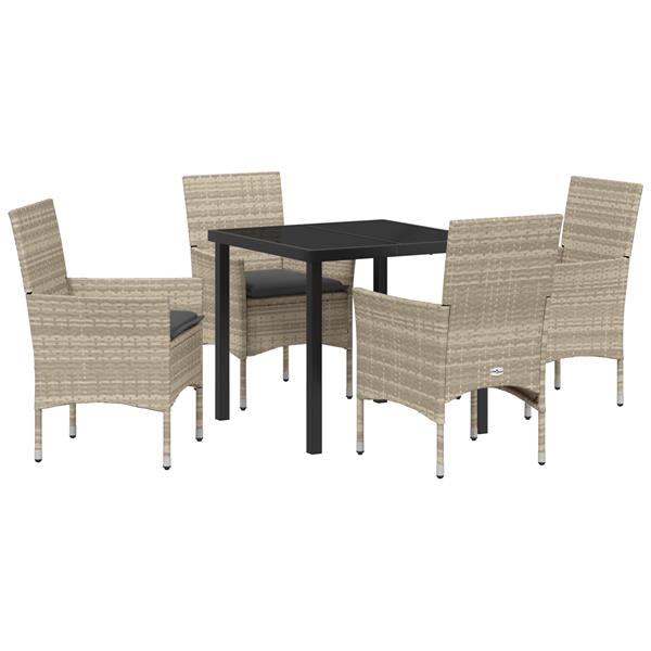 Grote foto vidaxl tuin eetset met kussen 5 pcs lichtgrijs poly riet tuin en terras tuinmeubelen