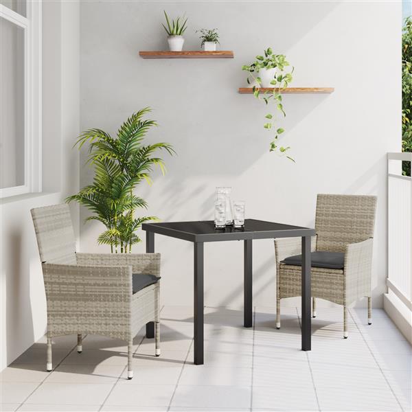 Grote foto vidaxl tuin eetset met kussen 3 pcs lichtgrijs poly riet tuin en terras tuinmeubelen