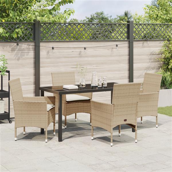 Grote foto vidaxl tuin eetset met kussen 5 pcs beige poly riet tuin en terras tuinmeubelen