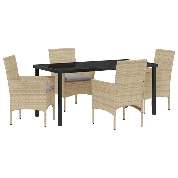 Grote foto vidaxl tuin eetset met kussen 5 pcs beige poly riet tuin en terras tuinmeubelen