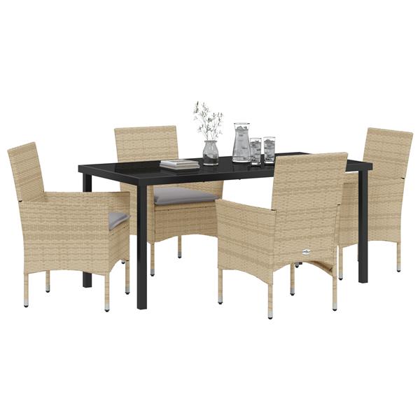 Grote foto vidaxl tuin eetset met kussen 5 pcs beige poly riet tuin en terras tuinmeubelen