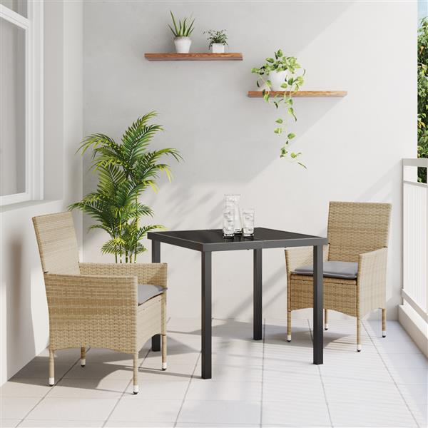Grote foto vidaxl tuin eetset met kussen 3 pcs beige poly riet tuin en terras tuinmeubelen