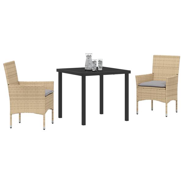 Grote foto vidaxl tuin eetset met kussen 3 pcs beige poly riet tuin en terras tuinmeubelen