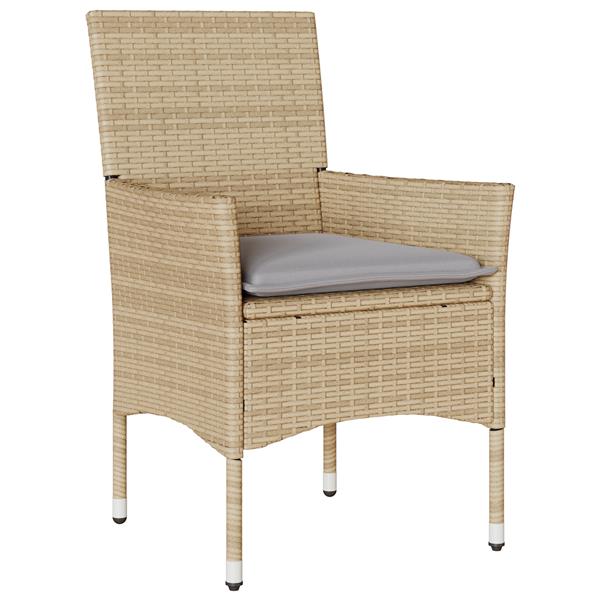 Grote foto vidaxl tuin eetset met kussen 3 pcs beige poly riet tuin en terras tuinmeubelen