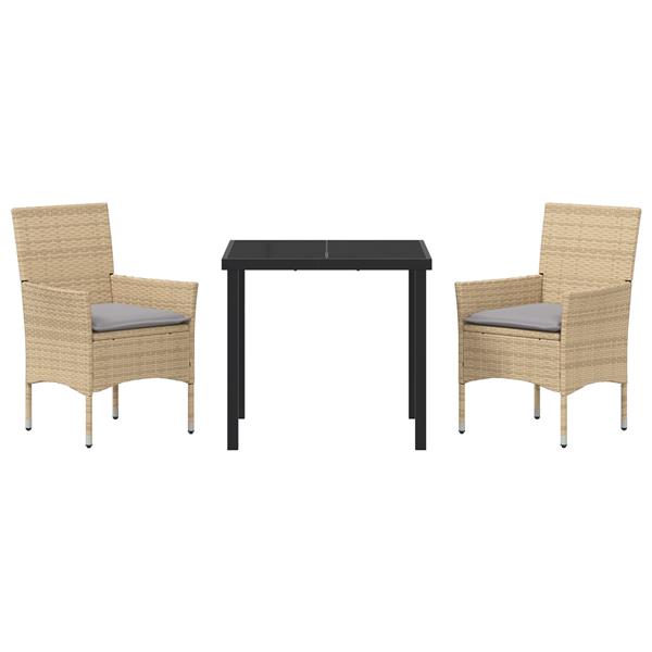 Grote foto vidaxl tuin eetset met kussen 3 pcs beige poly riet tuin en terras tuinmeubelen