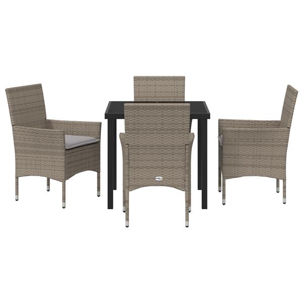 Grote foto vidaxl tuin eetset met kussen 5 pcs grijs poly riet tuin en terras tuinmeubelen
