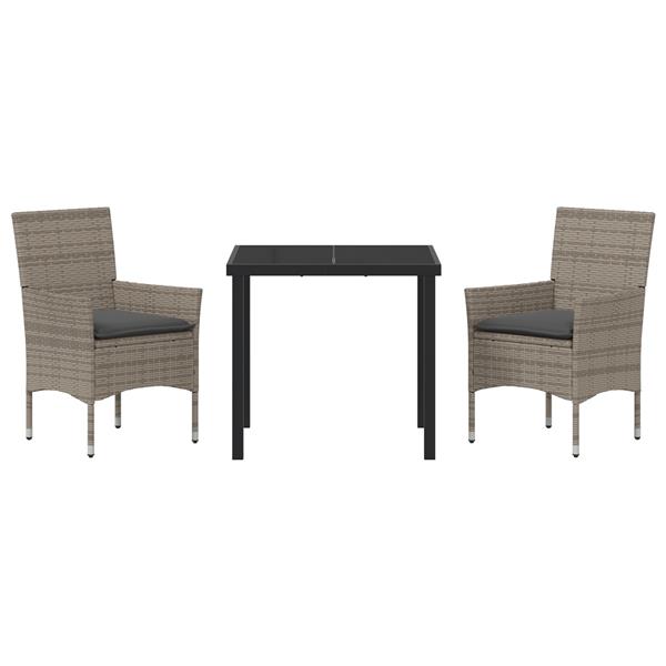 Grote foto vidaxl tuin eetset met kussen 3 pcs grijs poly riet tuin en terras tuinmeubelen