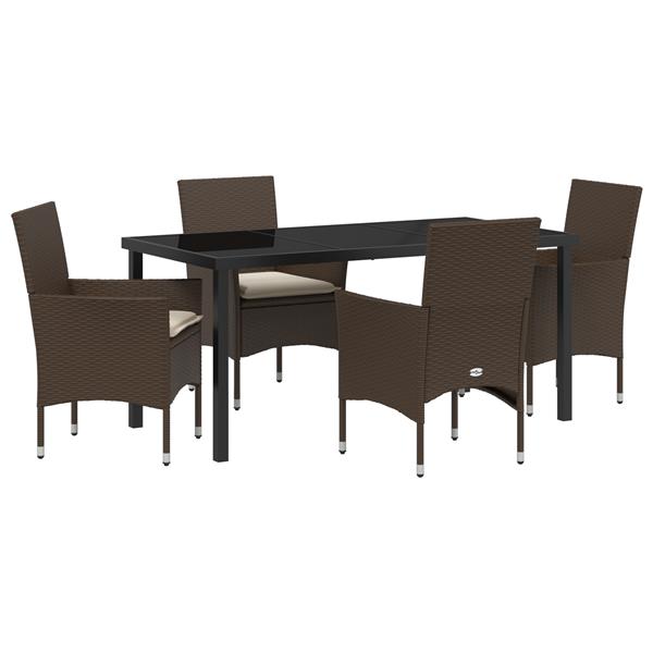 Grote foto vidaxl tuin eetset met kussen 5 pcs bruin poly riet tuin en terras tuinmeubelen