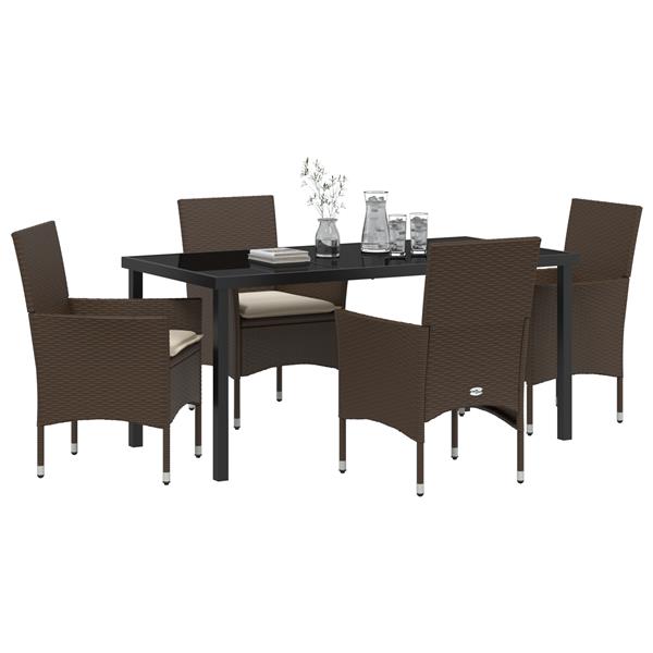 Grote foto vidaxl tuin eetset met kussen 5 pcs bruin poly riet tuin en terras tuinmeubelen