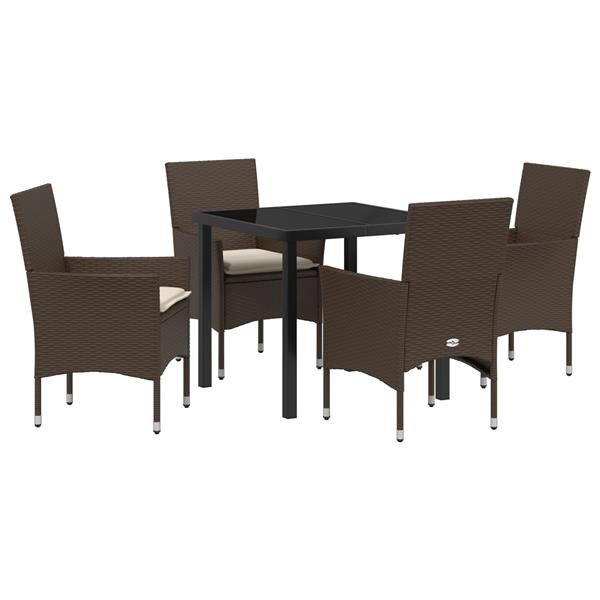 Grote foto vidaxl tuin eetset met kussen 5 pcs bruin poly riet tuin en terras tuinmeubelen