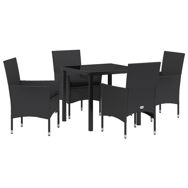 Grote foto vidaxl tuin eetset met kussen 5 pcs zwart poly riet tuin en terras tuinmeubelen