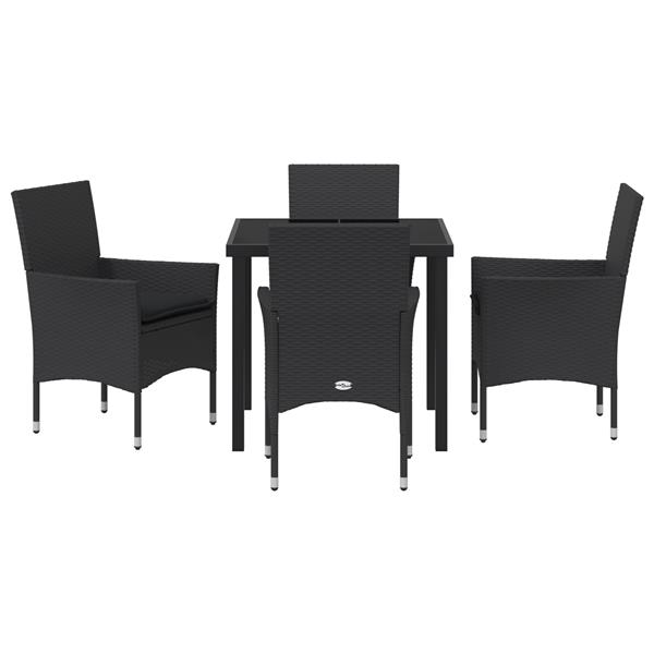 Grote foto vidaxl tuin eetset met kussen 5 pcs zwart poly riet tuin en terras tuinmeubelen