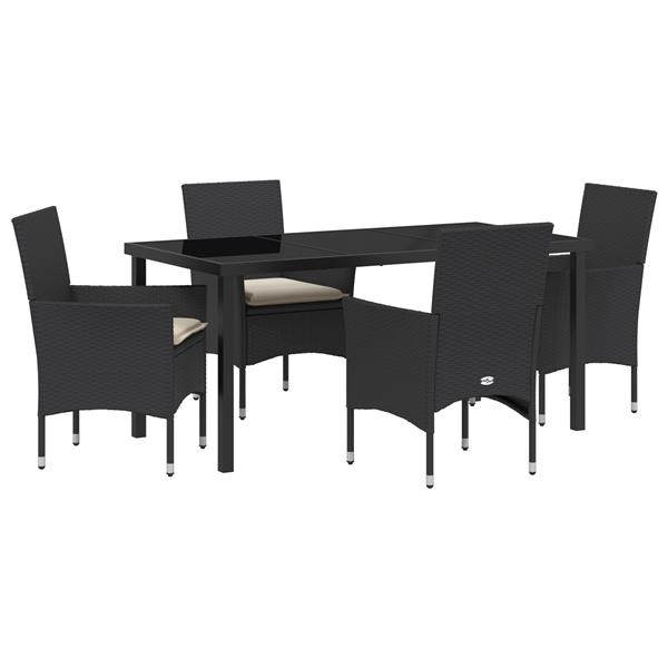 Grote foto vidaxl tuin eetset met kussen 5 pcs zwart poly riet tuin en terras tuinmeubelen