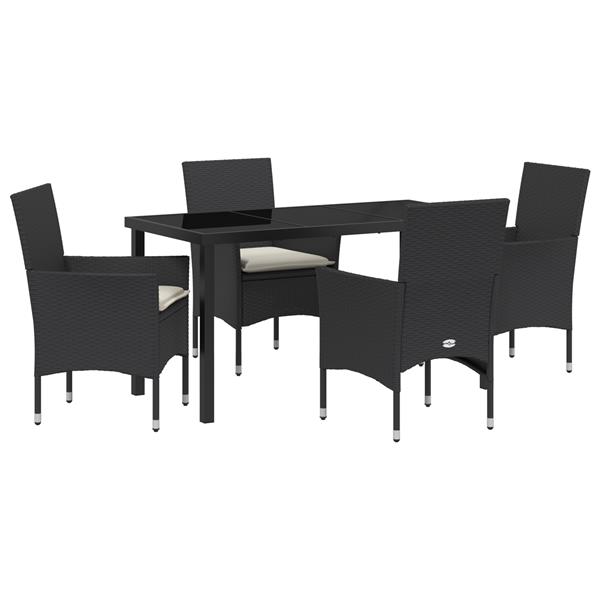 Grote foto vidaxl tuin eetset met kussen 5 pcs zwart poly riet tuin en terras tuinmeubelen