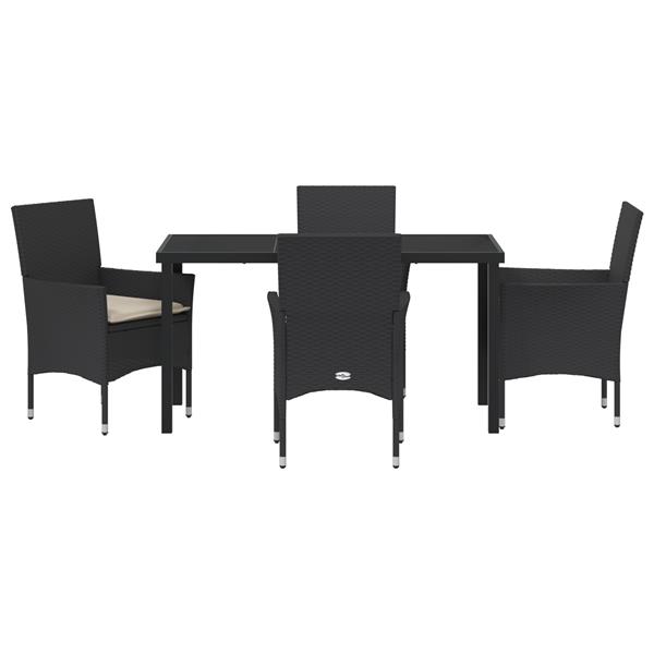 Grote foto vidaxl tuin eetset met kussen 5 pcs zwart poly riet tuin en terras tuinmeubelen