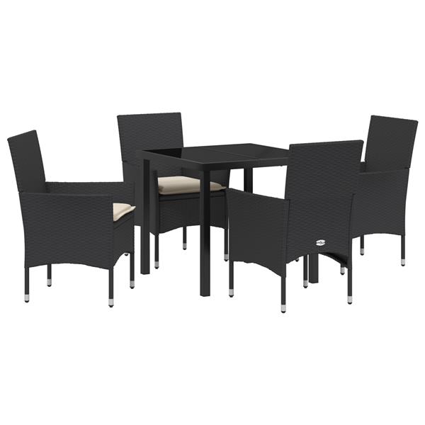 Grote foto vidaxl tuin eetset met kussen 5 pcs zwart poly riet tuin en terras tuinmeubelen