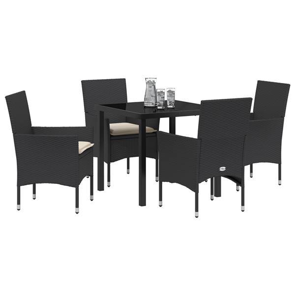 Grote foto vidaxl tuin eetset met kussen 5 pcs zwart poly riet tuin en terras tuinmeubelen