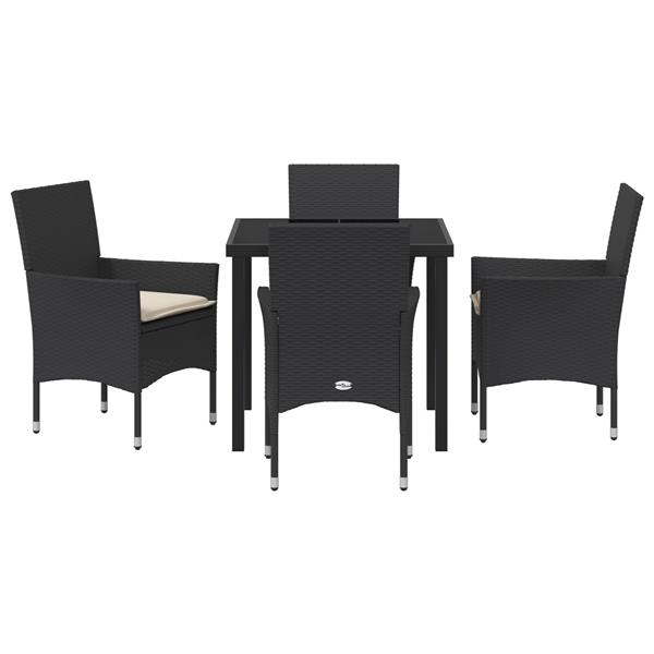 Grote foto vidaxl tuin eetset met kussen 5 pcs zwart poly riet tuin en terras tuinmeubelen