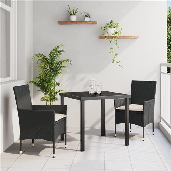 Grote foto vidaxl tuin eetset met kussen 3 pcs zwart poly riet tuin en terras tuinmeubelen