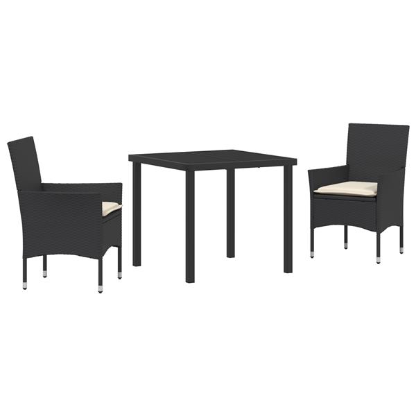 Grote foto vidaxl tuin eetset met kussen 3 pcs zwart poly riet tuin en terras tuinmeubelen