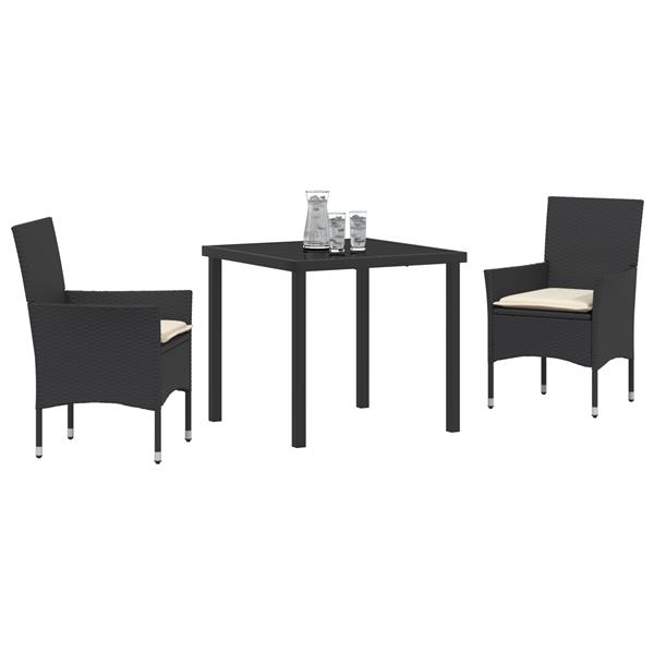 Grote foto vidaxl tuin eetset met kussen 3 pcs zwart poly riet tuin en terras tuinmeubelen