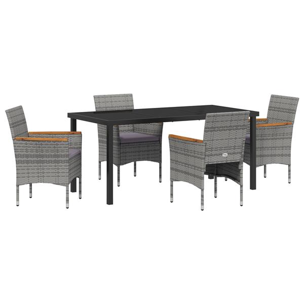 Grote foto vidaxl tuin eetset met kussen 5 pcs grijs poly riet tuin en terras tuinmeubelen