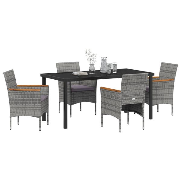 Grote foto vidaxl tuin eetset met kussen 5 pcs grijs poly riet tuin en terras tuinmeubelen