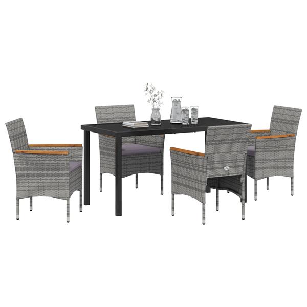 Grote foto vidaxl tuin eetset met kussen 5 pcs grijs poly riet tuin en terras tuinmeubelen