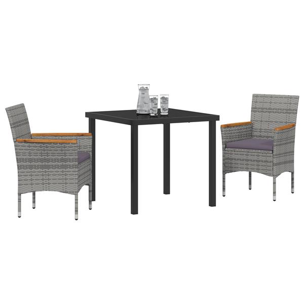 Grote foto vidaxl tuin eetset met kussen 3 pcs grijs poly riet tuin en terras tuinmeubelen
