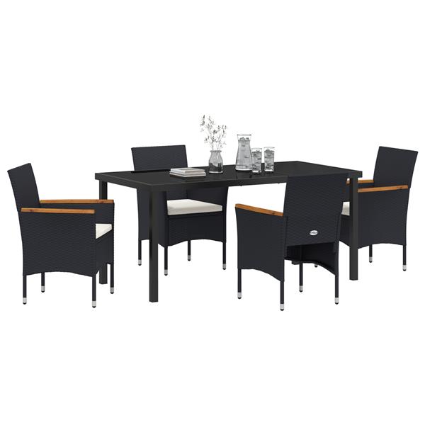Grote foto vidaxl tuin eetset met kussen 5 pcs zwart poly riet tuin en terras tuinmeubelen