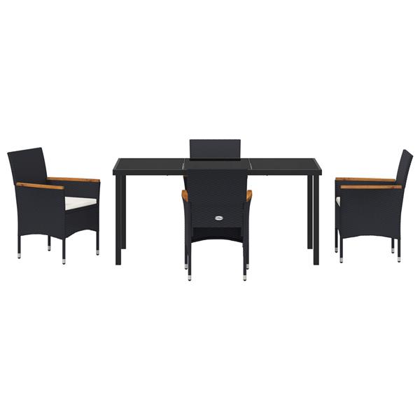 Grote foto vidaxl tuin eetset met kussen 5 pcs zwart poly riet tuin en terras tuinmeubelen