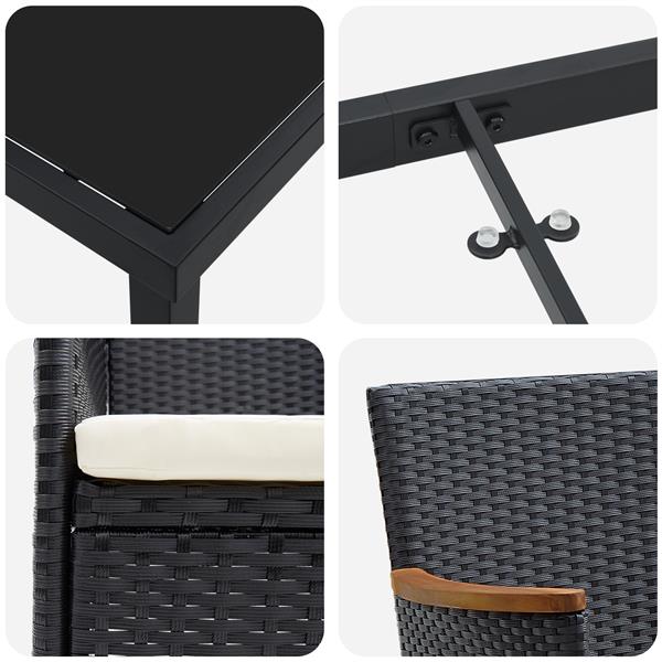Grote foto vidaxl tuin eetset met kussen 5 pcs zwart poly riet tuin en terras tuinmeubelen