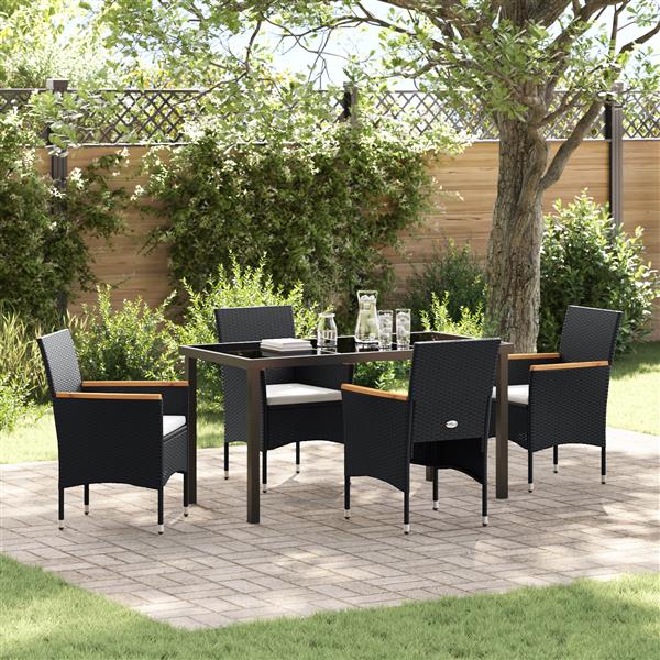 Grote foto vidaxl tuin eetset met kussen 5 pcs zwart poly riet tuin en terras tuinmeubelen