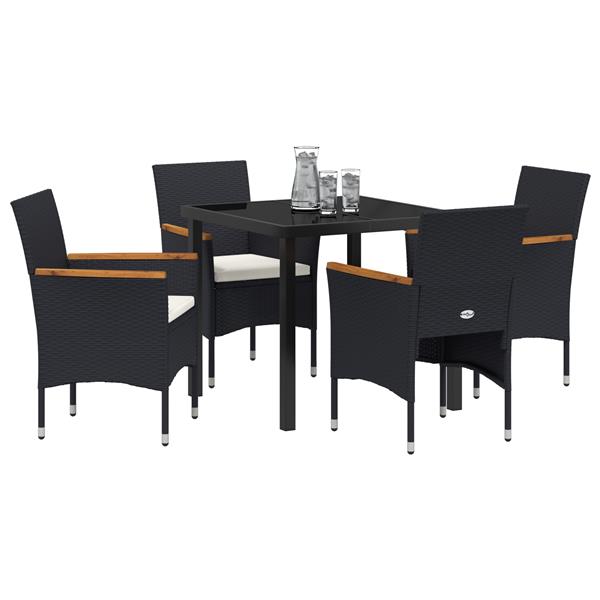 Grote foto vidaxl tuin eetset met kussen 5 pcs zwart poly riet tuin en terras tuinmeubelen