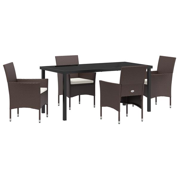Grote foto vidaxl tuin eetset met kussen 5 pcs bruin poly riet tuin en terras tuinmeubelen