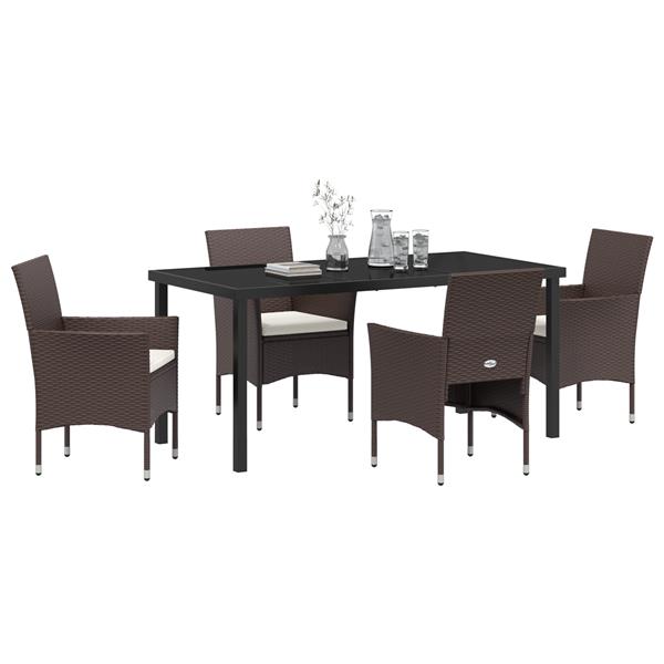 Grote foto vidaxl tuin eetset met kussen 5 pcs bruin poly riet tuin en terras tuinmeubelen
